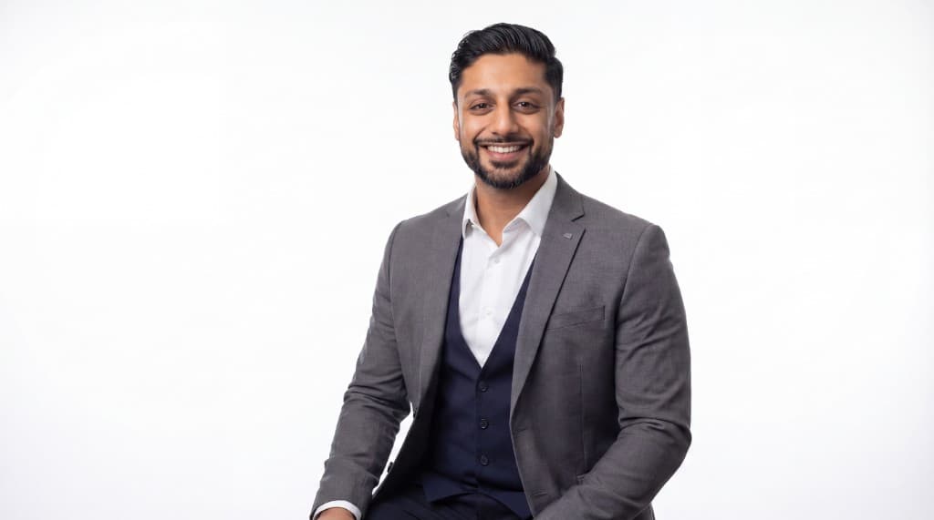 Andrew, AutoHax founder, professional waist-up portrait on a white studio background